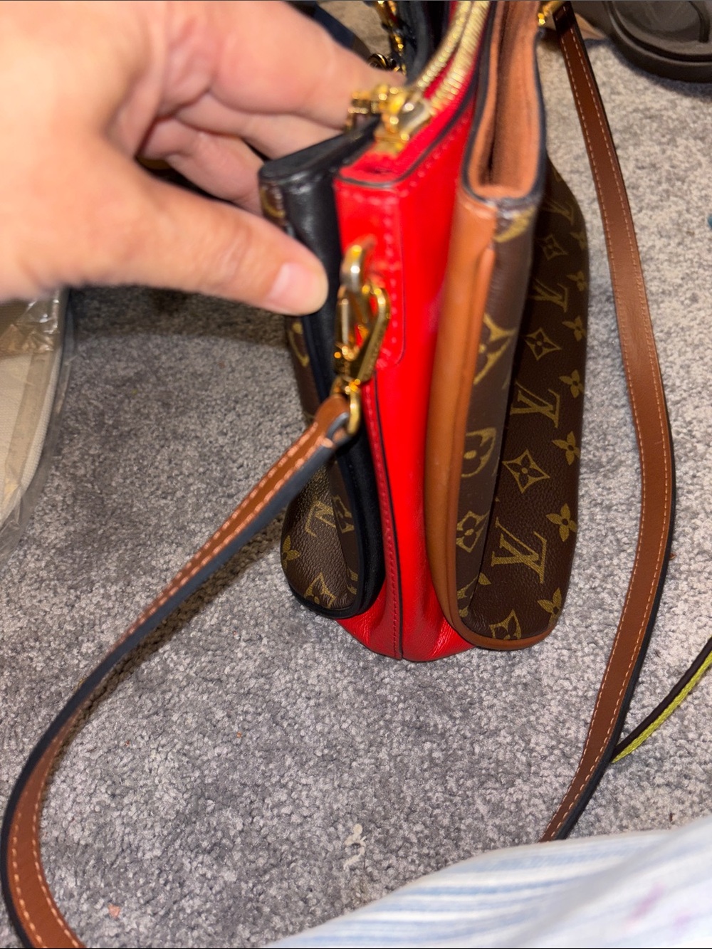 Louis Vuitton Millefeuille Brown Monogram Satchel with Red Accent - Picture 4 of 16